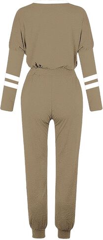 Womens 2 Piece Outfits Casual Color Block Lounge Set Crewneck Long Sleeve Tops and Pants Tracksuit for Airport Travel in Saudi Arabia