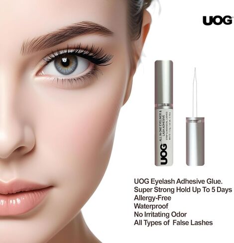 غراء لاصق للرموش من UOG - ثبات قوي للغاية لمدة تصل إلى 5 أيام. مقاوم للماء، لا يسبب الحساسية، عديم الرائحة. غراء تطويل الرموش الصناعية بالفرشاة، تركيبة الكل في واحد. (أسود) in Kuwait