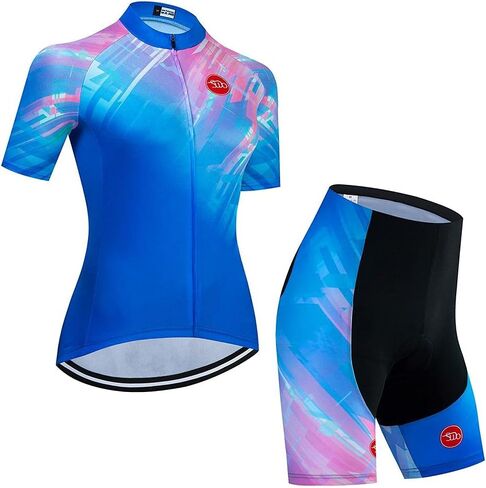 Women's Cycling Jersey Set Breathable Road Bike Shirts Kit Short Sleeve Cycling Clothing with Gel Padded Bib Shorts in Kuwait