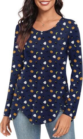 CATHY Womens Tops Dressy Casual Crew Neck Long Sleeve Shirts Button Side Tunic to Wear with Leggings in Kuwait