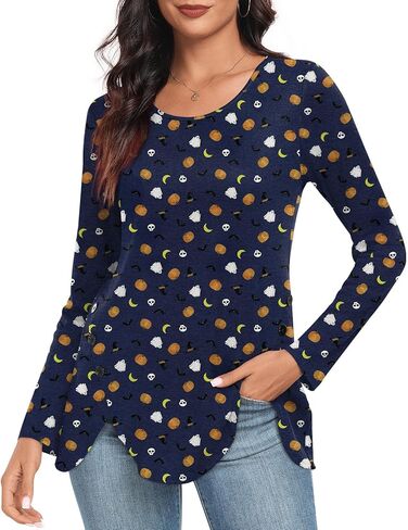 CATHY Womens Tops Dressy Casual Crew Neck Long Sleeve Shirts Button Side Tunic to Wear with Leggings in Kuwait