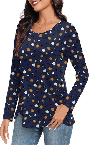 CATHY Womens Tops Dressy Casual Crew Neck Long Sleeve Shirts Button Side Tunic to Wear with Leggings in Kuwait