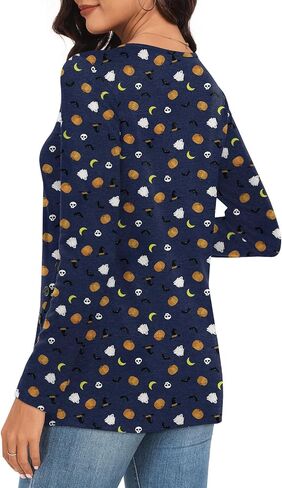 CATHY Womens Tops Dressy Casual Crew Neck Long Sleeve Shirts Button Side Tunic to Wear with Leggings in Kuwait