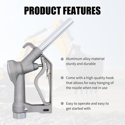 Gray 3/4" NPT Inlet Manual Fuel Nozzle 15/16 Inches Spout Outlet with Two-Speed Automatic Padlock, Max Flow Rate 26 GPM / 98 L/Min, Max Pressure 50 PSI, Suitable with Gasoline Diesel in Saudi Arabia