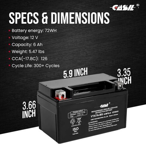 Casil YTX5L-BS - بطارية دراجة نارية قابلة لإعادة الشحن - بديلة لـ CT5L-BS، CTX5L-BS، ES5L-BS، GTX5L-BS، PTX5L-BS - صيانة مجانية in Kuwait