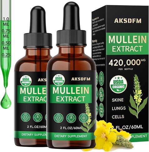 Mullein Drops for Lung Cleanse - Marshmallow Root | Powerful Mullein for Detox Respiratory Support - Natural Supplement Non-GMO, No Additives- Herbal Supplements - 2 Oz in Saudi Arabia