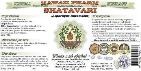 Hawaii Pharm Shatavari Alcohol-Free Liquid Extract, Shatavari (Asparagus Racemosus) Root Glycerite Natural Herbal Supplement, USA 2x2 fl.oz in Saudi Arabia