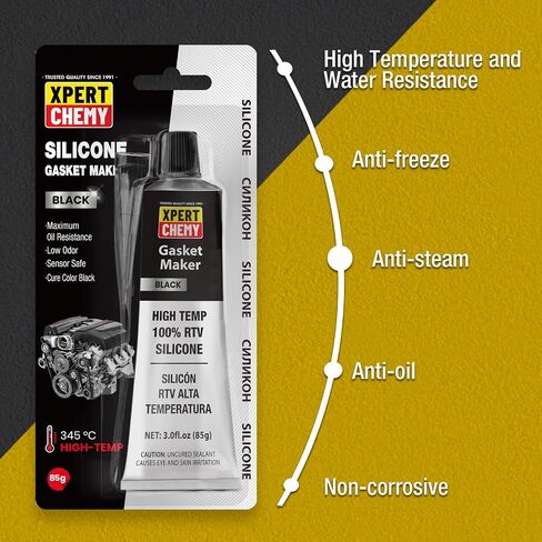 RTV Silicone Gasket Maker, High Temp Silicone Sealant for Automotive, Anti-Freeze RTV Resist Oil for Bonding Internal Combustion, Steam Turbines, Engines, Gearboxes, Pumps, Black in Saudi Arabia