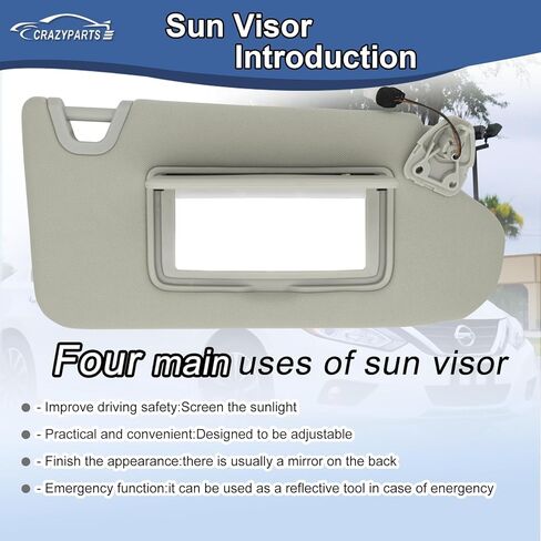 Driver Left & Passenger Right Side Sun Visor Replacement Compatible with Nissan Altima 2013 2014 2015 2016 2017 2018 with Light Switch 96401-3TA2A Color Beige in Kuwait