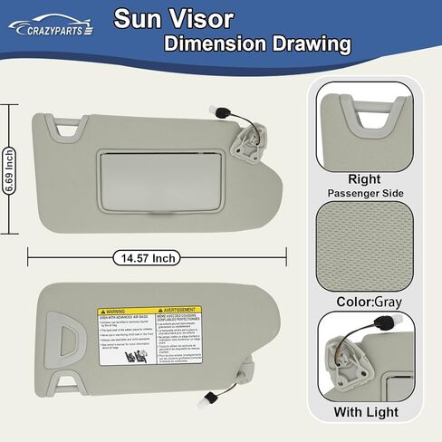Driver Left & Passenger Right Side Sun Visor Replacement Compatible with Nissan Altima 2013 2014 2015 2016 2017 2018 with Light Switch 96401-3TA2A Color Beige in Kuwait