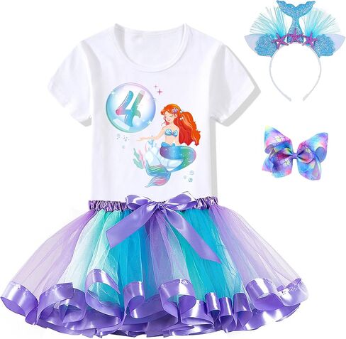 ملاب عيد ميلاد Mermaid للفتيات - تنورة توتو ، قميص ، وشاح الساتان وعصابة الرأس in Kuwait