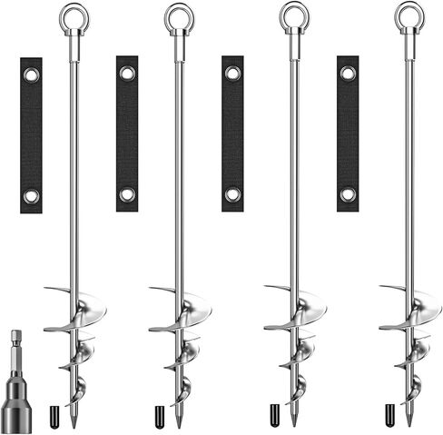 18'' Ground Anchors, Fully Welded Heavy Duty Ground Anchors Screw in Swing Set Anchors Chrome Plating Anti Rust Ground Anchor with Straps for Dogs, Trampoline Stakes Resistant High Wind in Kuwait