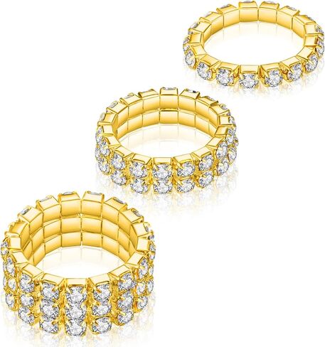 Kucheed 3PCS Rhinestone Stretch Ring, Fashion Crystal Stackable Finger Rings Set, Cute Toe Ring Body Jewelry, Silver Diamond Elastic Band Ring Accessories, Sparkly Thumb Pinky Ring for Women in Kuwait