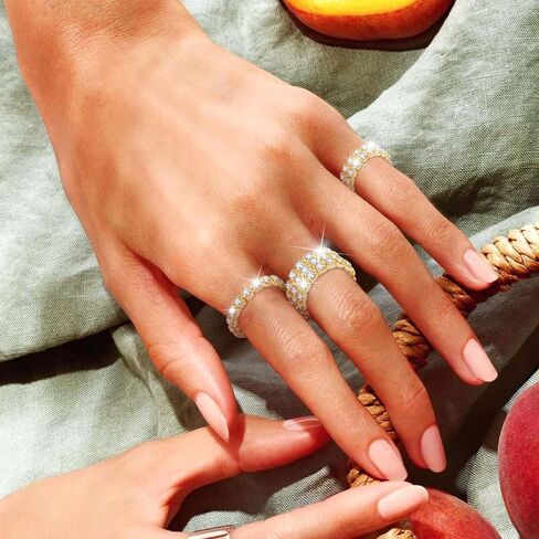 Kucheed 3PCS Rhinestone Stretch Ring, Fashion Crystal Stackable Finger Rings Set, Cute Toe Ring Body Jewelry, Silver Diamond Elastic Band Ring Accessories, Sparkly Thumb Pinky Ring for Women in Kuwait