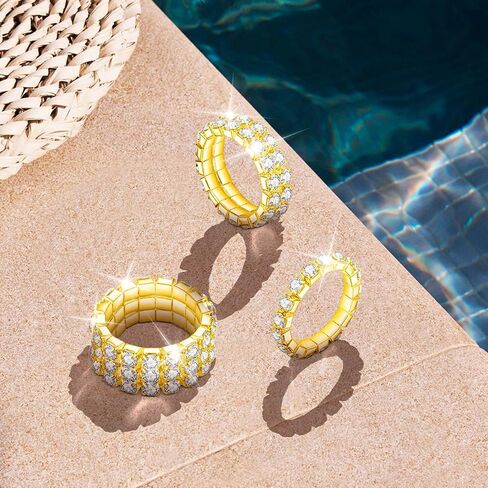 Kucheed 3PCS Rhinestone Stretch Ring, Fashion Crystal Stackable Finger Rings Set, Cute Toe Ring Body Jewelry, Silver Diamond Elastic Band Ring Accessories, Sparkly Thumb Pinky Ring for Women in Kuwait