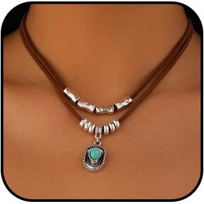 Turquoise Beaded Necklace for Women Layered Turquoise Choker Necklace Gold and Turquoise Necklace Turquoise Pendant Collar Necklace Handmade Western Boho Simulated Turquoise Jewelry in Kuwait