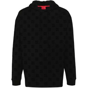 BOSS Men's Flock Print Reflaxed-Fit Tonal Logo Hoodie (US, Alpha, Medium, Regular, Regular, Black) in Saudi Arabia