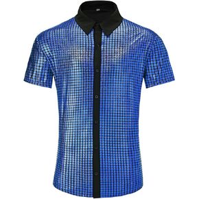 رجال السبعينيات من القرن العشرين ديسكو قميص ترتر قصير الأكمام أعلى زي حفلة عيد الهالوين in Kuwait