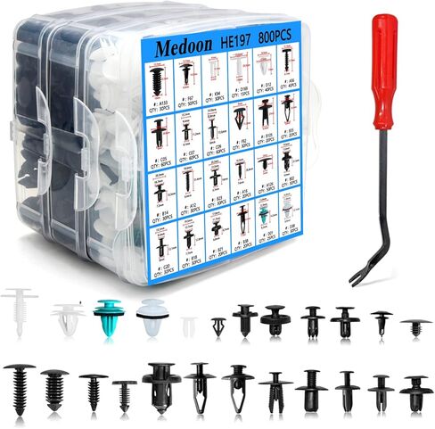 مشابك تثبيت السيارة 1115 قطعة، 32 مشابك من الأحجام الأكثر شعبية، مشابك بلاستيكية للسيارات مع 10 روابط كابلات، مزيل مشبك بلاستيكي واحد للسيارة Ford GM Toyota Honda Chrysler BMW Benz Nissan Subaru Audi Mazda in Kuwait