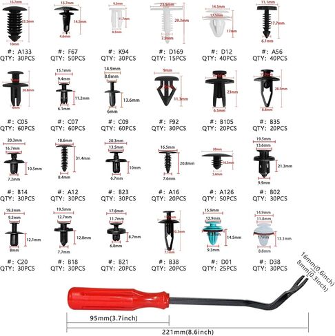 مشابك تثبيت السيارة 1115 قطعة، 32 مشابك من الأحجام الأكثر شعبية، مشابك بلاستيكية للسيارات مع 10 روابط كابلات، مزيل مشبك بلاستيكي واحد للسيارة Ford GM Toyota Honda Chrysler BMW Benz Nissan Subaru Audi Mazda in Kuwait