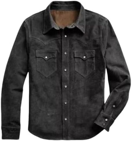 Vintage Trucker Leather Suede Jacket Men - Classic Denim Biker Jacket, Cafe Racer Jacket Western Cowboy Jacket in Kuwait
