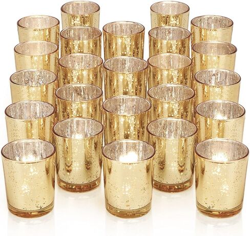 Gold Tea Lights Candles Holders for Wedding Centerpieces, Votive Candle Holders for Party Home Wedding Shower Decorations, Table - Mercury Glass Votives, 24Pcs in Saudi Arabia
