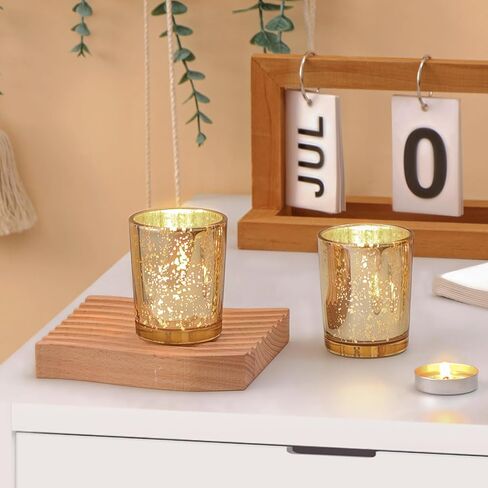 Gold Tea Lights Candles Holders for Wedding Centerpieces, Votive Candle Holders for Party Home Wedding Shower Decorations, Table - Mercury Glass Votives, 24Pcs in Saudi Arabia