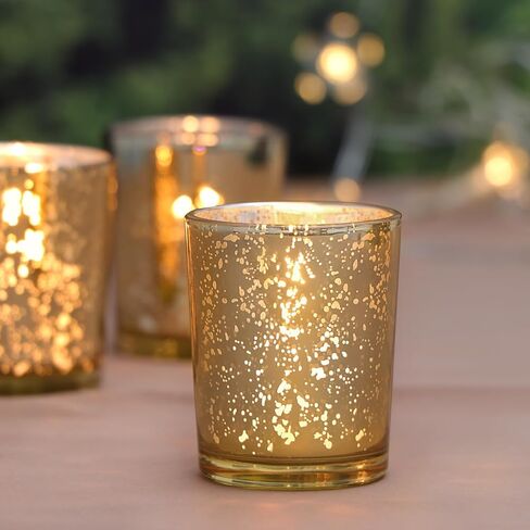 Gold Tea Lights Candles Holders for Wedding Centerpieces, Votive Candle Holders for Party Home Wedding Shower Decorations, Table - Mercury Glass Votives, 24Pcs in Saudi Arabia