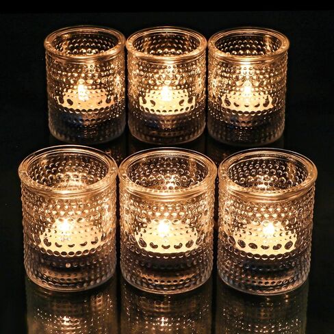 HOXHA 6 Pack Glass Votive Candle Holders Clear Tealight Candle Holders in Bulk Vintage Table Centerpieces for Floating Candles Home Table Decor Wedding Receptions in Kuwait