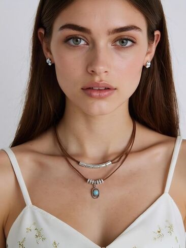 Turquoise Beaded Necklace for Women Layered Turquoise Choker Necklace Gold and Turquoise Necklace Turquoise Pendant Collar Necklace Handmade Western Boho Simulated Turquoise Jewelry in Kuwait