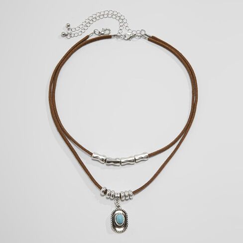 Turquoise Beaded Necklace for Women Layered Turquoise Choker Necklace Gold and Turquoise Necklace Turquoise Pendant Collar Necklace Handmade Western Boho Simulated Turquoise Jewelry in Kuwait