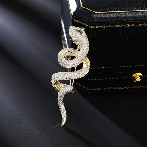 14K Gold Modern Snake Zodiac Brooch, Smooth Moissanite Clothespin, Suitable for Office Wear and Holiday Commemorative Gifts。 in Saudi Arabia