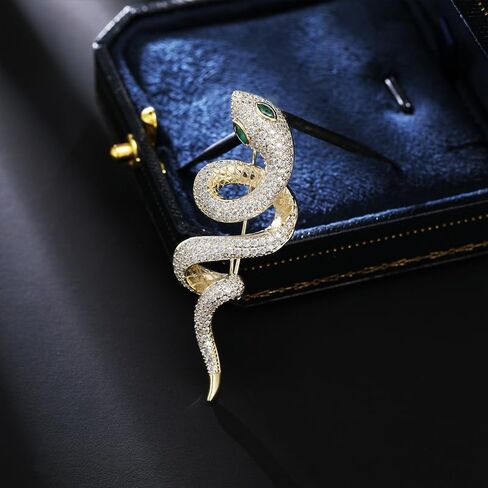 14K Gold Modern Snake Zodiac Brooch, Smooth Moissanite Clothespin, Suitable for Office Wear and Holiday Commemorative Gifts。 in Saudi Arabia