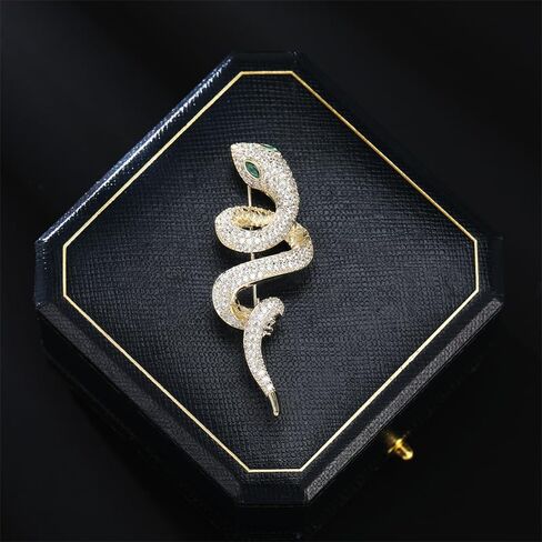 14K Gold Modern Snake Zodiac Brooch, Smooth Moissanite Clothespin, Suitable for Office Wear and Holiday Commemorative Gifts。 in Saudi Arabia