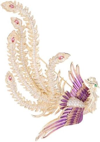 14K Gold Moissanite Phoenix Brooch, Vintage Style Pin, Graceful Moissanite Jewelry for Women in Saudi Arabia