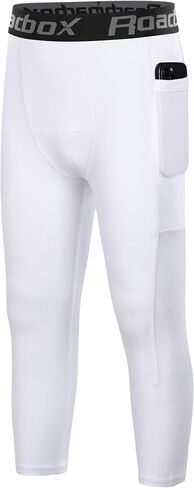Roadbox Boys 3/4 Compression Leggings Pants, Youth Sports Capri Running Tights Kids Basketball Base Layer with Pockets in Saudi Arabia