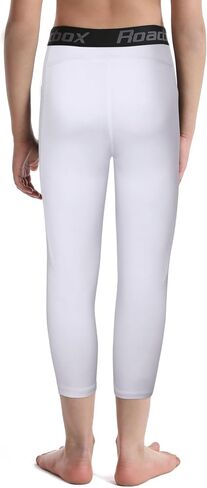 Roadbox Boys 3/4 Compression Leggings Pants, Youth Sports Capri Running Tights Kids Basketball Base Layer with Pockets in Saudi Arabia
