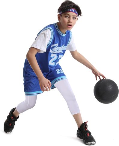 Roadbox Boys 3/4 Compression Leggings Pants, Youth Sports Capri Running Tights Kids Basketball Base Layer with Pockets in Saudi Arabia
