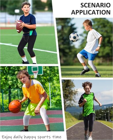 Roadbox Boys 3/4 Compression Leggings Pants, Youth Sports Capri Running Tights Kids Basketball Base Layer with Pockets in Saudi Arabia