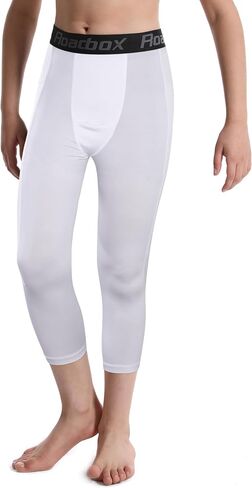 Roadbox Boys 3/4 Compression Leggings Pants, Youth Sports Capri Running Tights Kids Basketball Base Layer with Pockets in Saudi Arabia