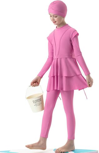 3PCS Girls Bathing Suit Rash Guard Burkini Swimsuits Kids Modest Muslim Swimwear Long Sleeve in Saudi Arabia