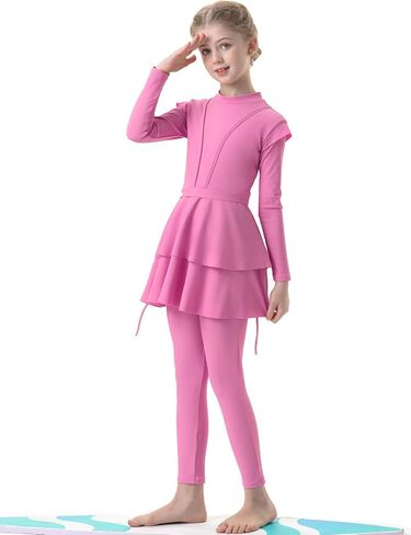 3PCS Girls Bathing Suit Rash Guard Burkini Swimsuits Kids Modest Muslim Swimwear Long Sleeve in Saudi Arabia