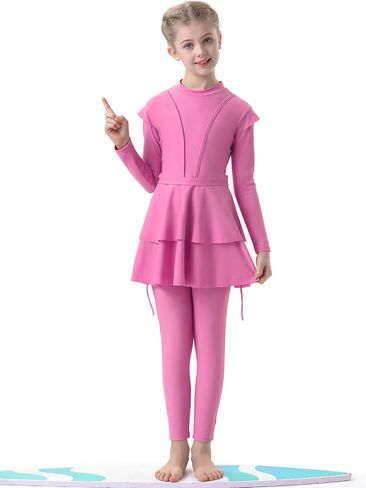 3PCS Girls Bathing Suit Rash Guard Burkini Swimsuits Kids Modest Muslim Swimwear Long Sleeve in Saudi Arabia