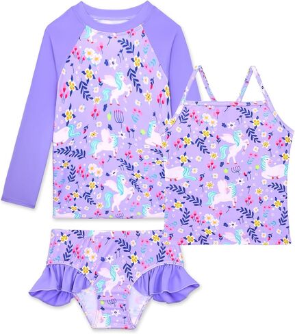 Girls Rash Guard Swimsuit 3 Pieces Set UPF50+ Quick Dry Long Sleeve Kids Bathing Suit in Saudi Arabia