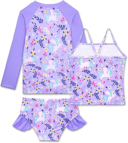 Girls Rash Guard Swimsuit 3 Pieces Set UPF50+ Quick Dry Long Sleeve Kids Bathing Suit in Saudi Arabia