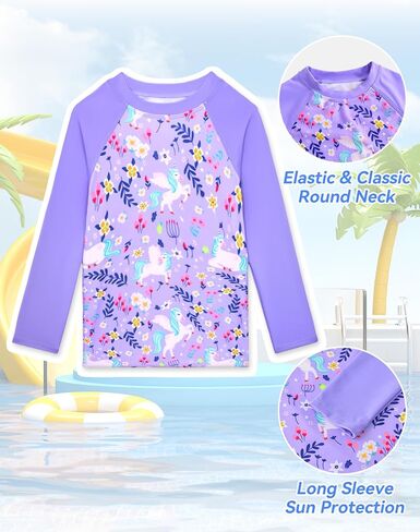 Girls Rash Guard Swimsuit 3 Pieces Set UPF50+ Quick Dry Long Sleeve Kids Bathing Suit in Saudi Arabia