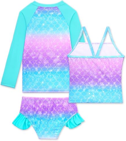 Girls Rash Guard Swimsuit 3 Pieces Set UPF50+ Quick Dry Long Sleeve Kids Bathing Suit in Saudi Arabia