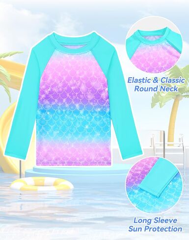 Girls Rash Guard Swimsuit 3 Pieces Set UPF50+ Quick Dry Long Sleeve Kids Bathing Suit in Saudi Arabia