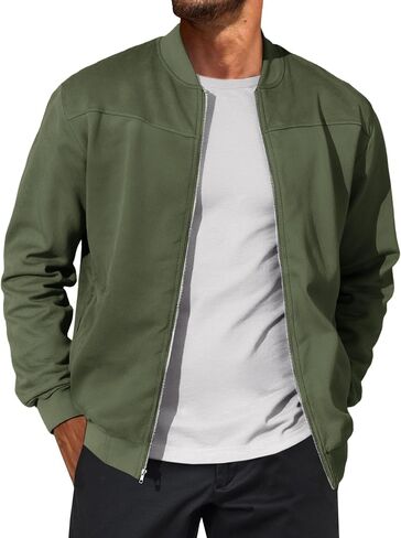 Runcati Mens Suede Bomber Jackets Full Zip Casual Softshell Varsity Jacket Lightweight Vintage Fall Coat with Pockets in Saudi Arabia