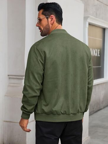 Runcati Mens Suede Bomber Jackets Full Zip Casual Softshell Varsity Jacket Lightweight Vintage Fall Coat with Pockets in Saudi Arabia